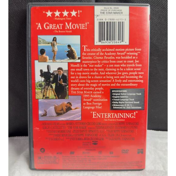 The Star Maker DVD (1995) Miramax – Academy Award Nominee Foreign Film, Rare OOP - Picture 2 of 7